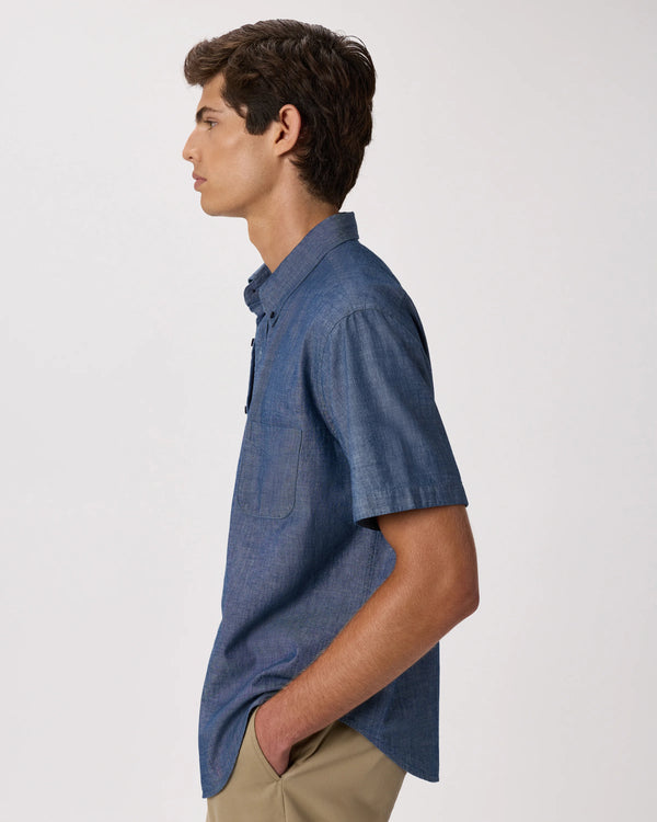 100% Organic Chambray Short Sleeve Shirt - S / Light Chambray