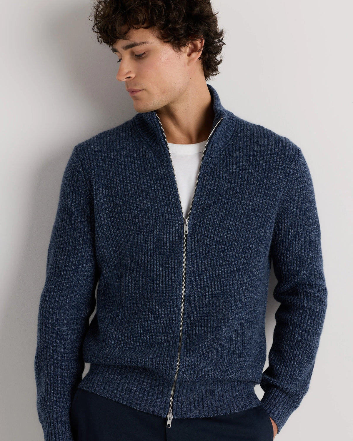 Mongolian Cashmere Fisherman Full Zip Sweater - S / Teak