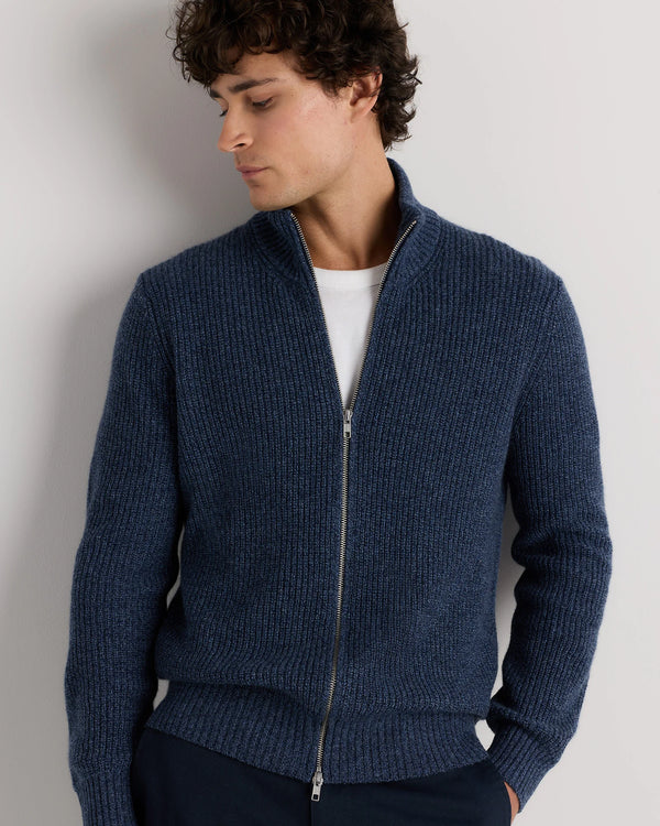 Mongolian Cashmere Fisherman Full Zip Sweater - S / Teak