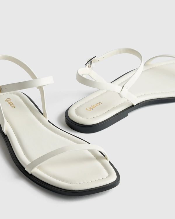 Italian Leather Ankle Strap Flat Sandal - 5 / Black