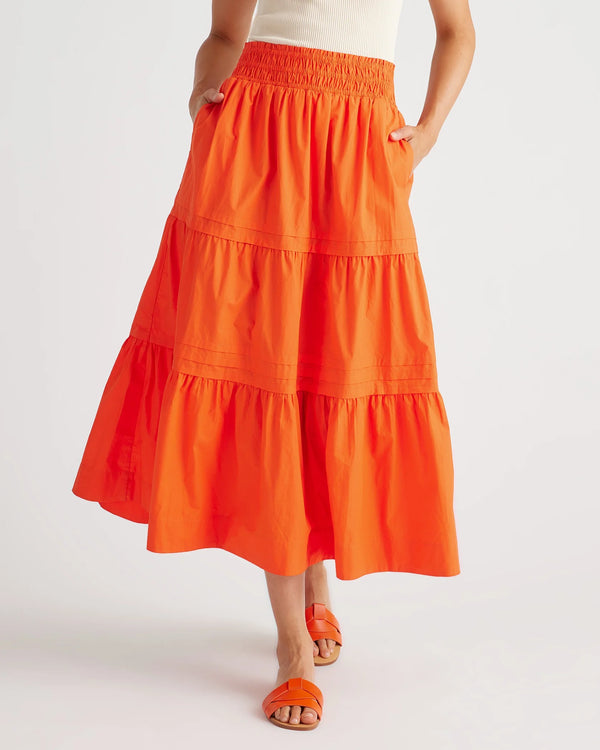 100% Organic Cotton Poplin Tiered Maxi Skirt - XS / Black