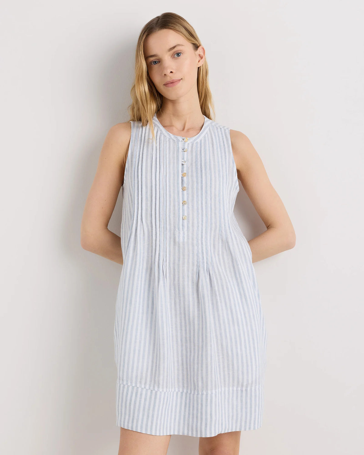 100% European Linen Sleeveless Swing Dress - XS / Classic Mini Gingham Main image