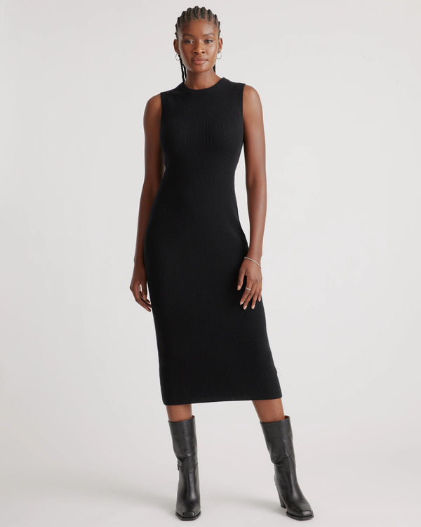 Mongolian Cashmere Sleeveless Midi Sweater Dress - XS / Black
