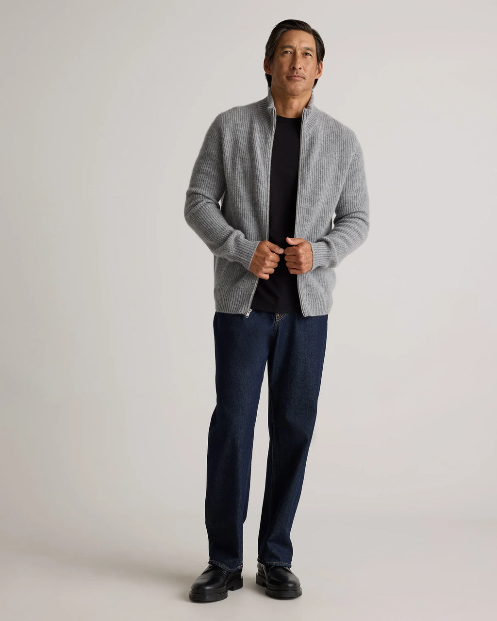 Mongolian Cashmere Fisherman Full Zip Sweater - S / Teak