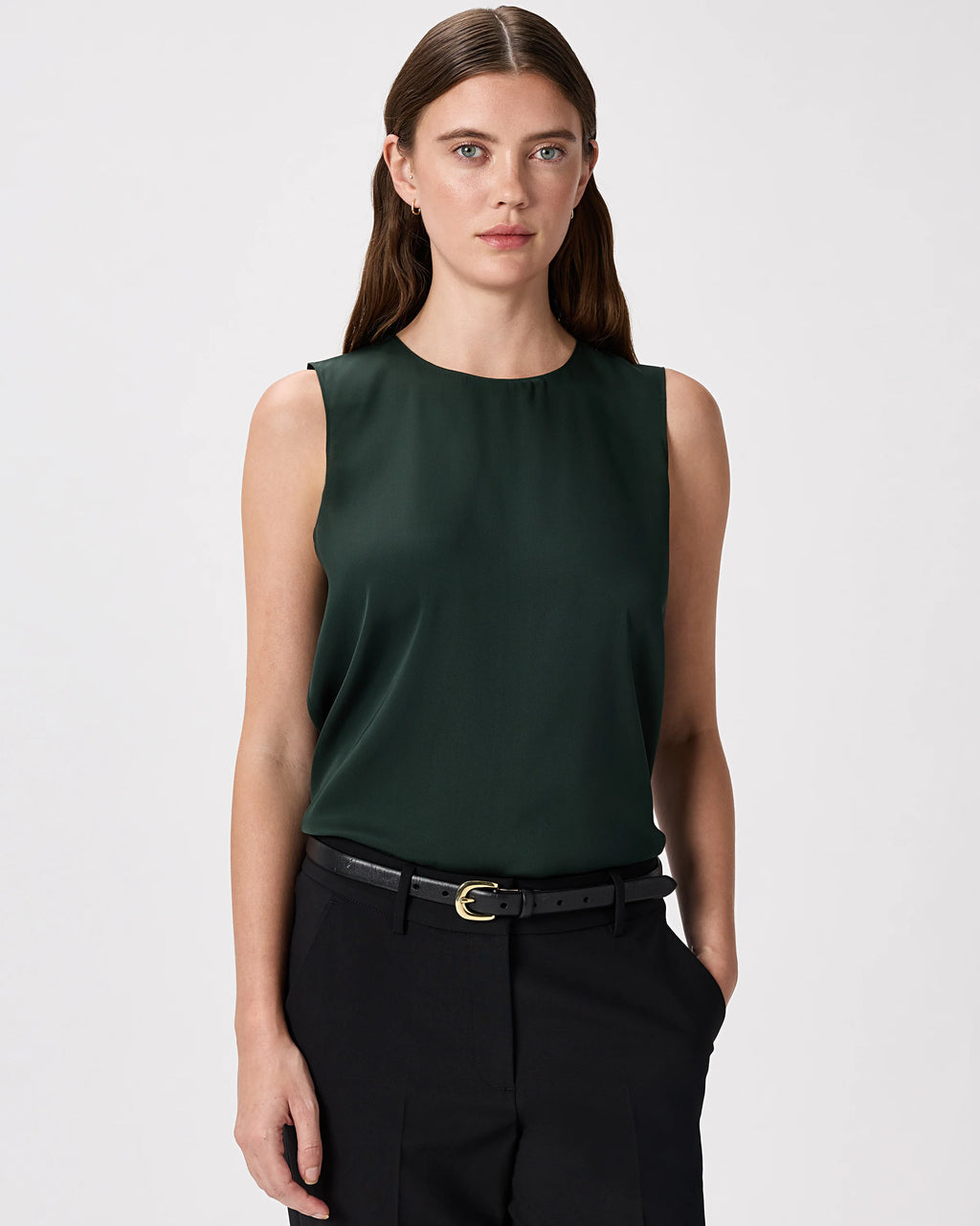 Washable Stretch Silk Shell Tank - XS / Forest Green