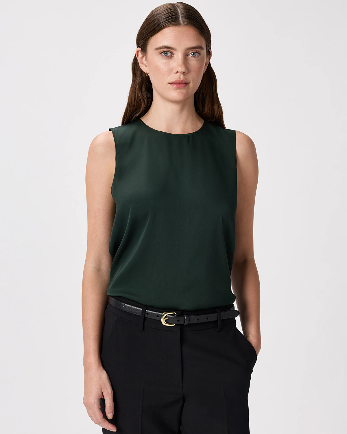 Washable Stretch Silk Shell Tank - XS / Forest Green Main image