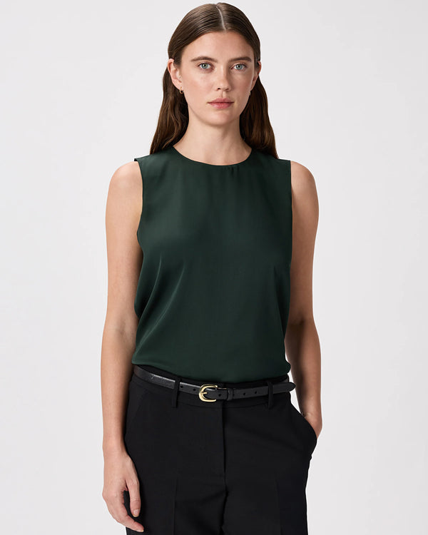 Washable Stretch Silk Shell Tank - XS / Forest Green