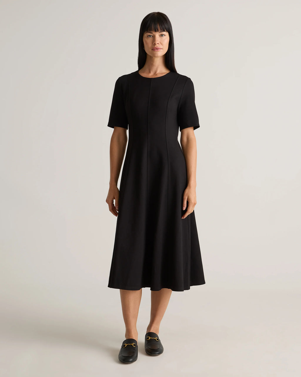 Ultra-Stretch Ponte Short Sleeve Midi Dress - XS / Ruby Red