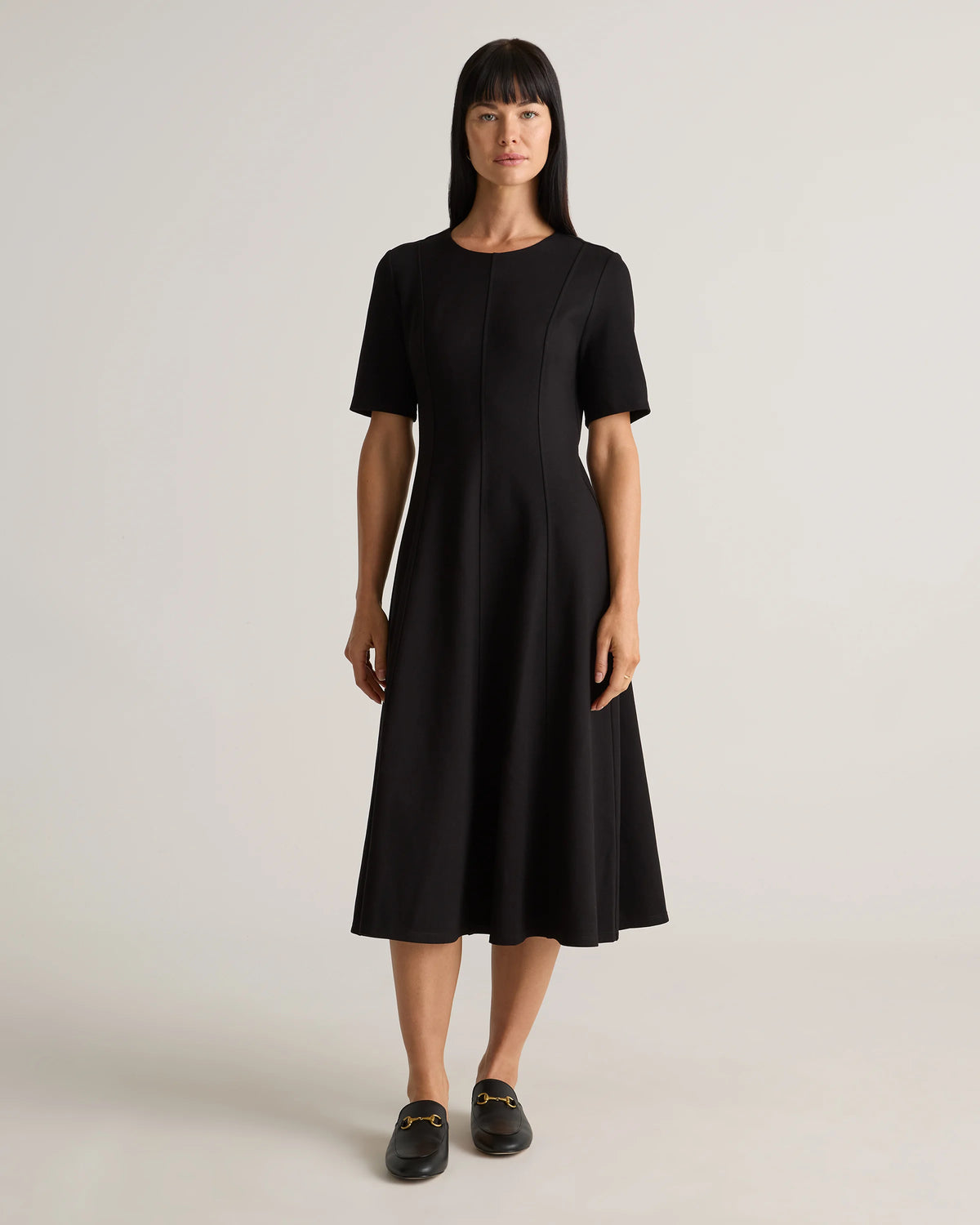Ultra-Stretch Ponte Short Sleeve Midi Dress - XS / Ruby Red