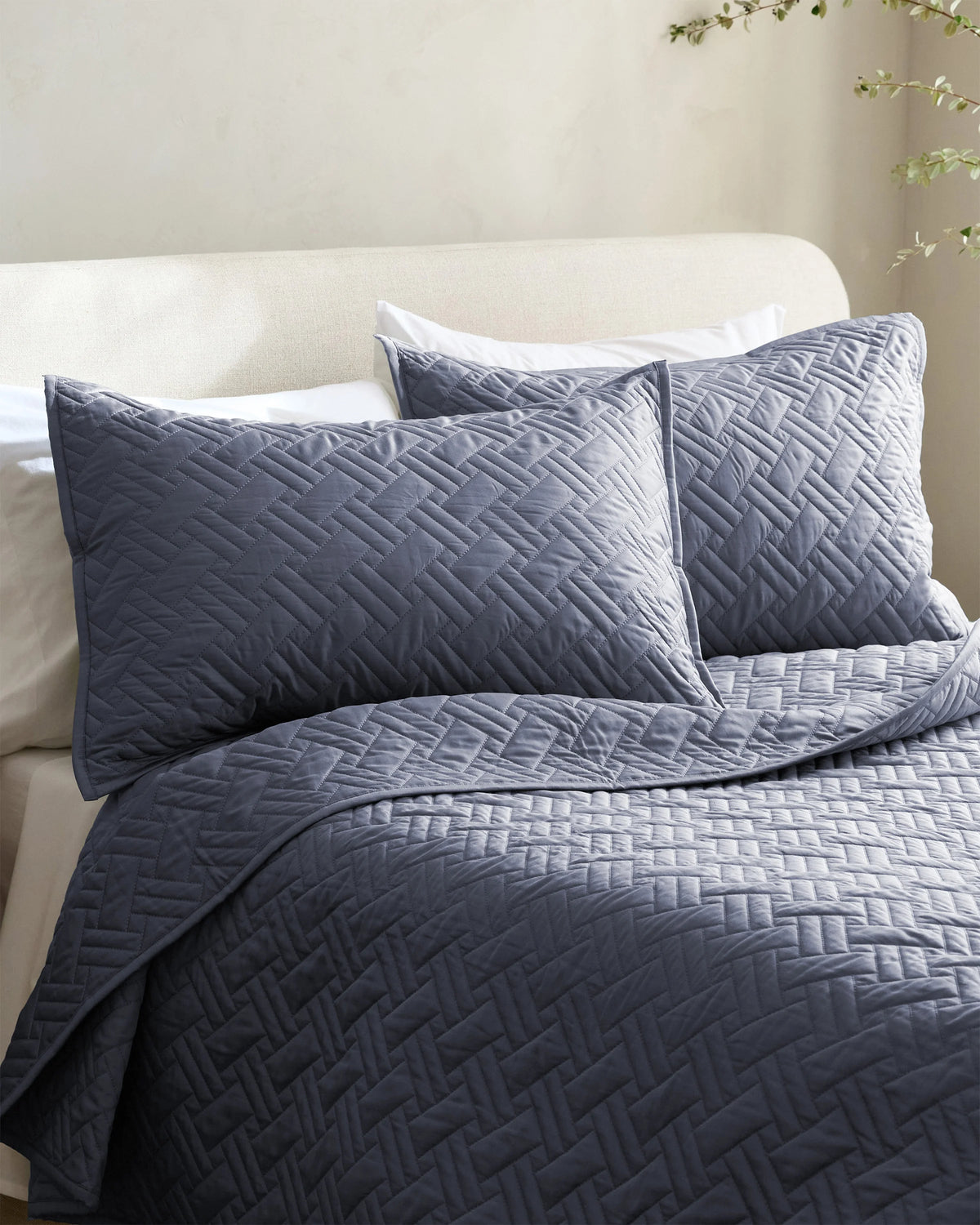 Organic Cotton Basketweave Quilted Sham Set - Standard / Mineral