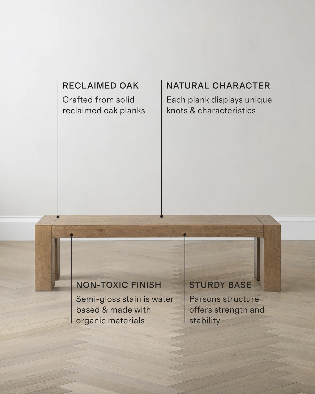 Reclaimed Oak Parsons Dining Bench - One Size / Weathered Oak