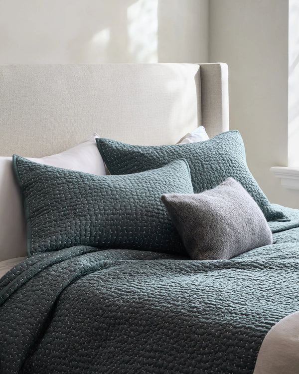 Organic Cotton Hand Stitched Quilt Set - Twin / Stone