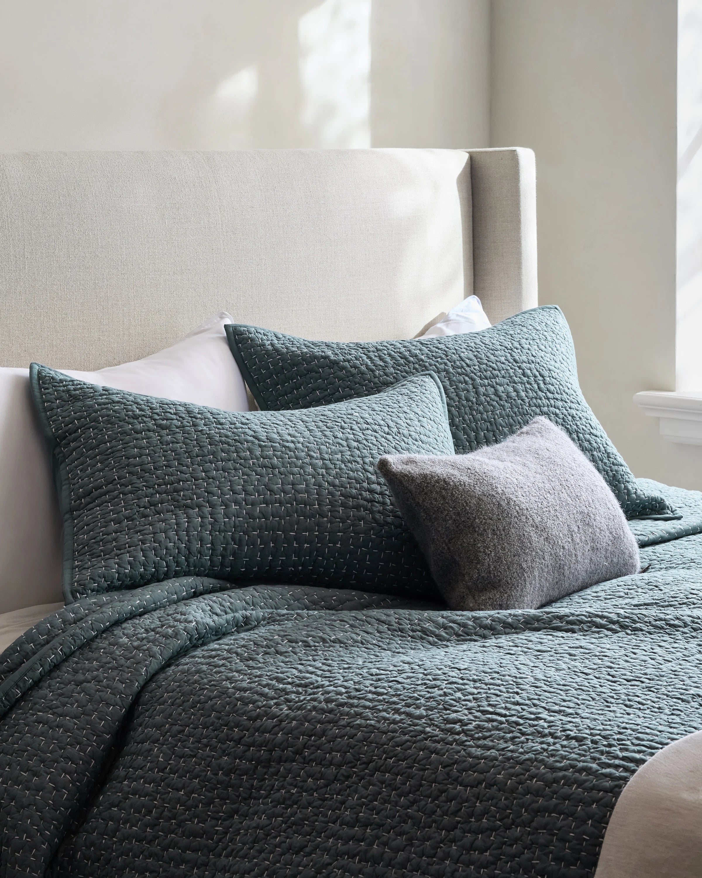 Organic Cotton Hand Stitched Quilted Sham Set - Standard / Ocean Secondary image