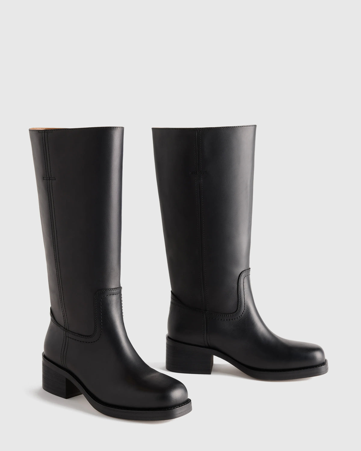 Italian Leather Block Heel Boot - 5 / Chestnut