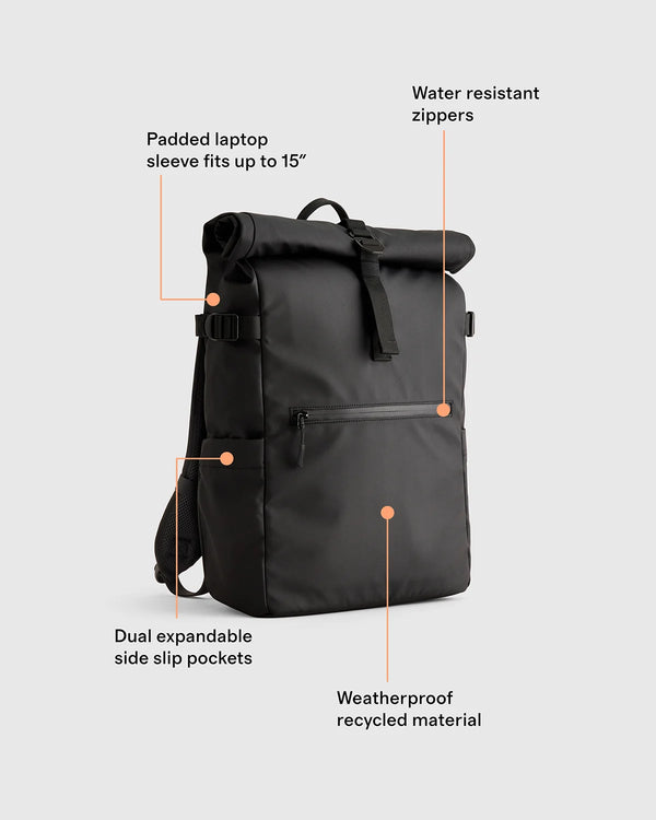 Weather Proof Roll-Top Backpack - One Size / Navy