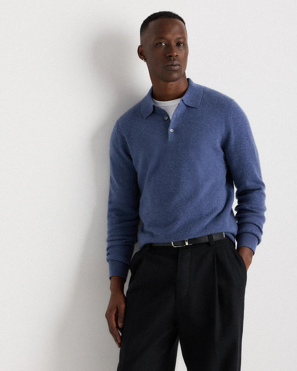 Mongolian Cashmere Polo Sweater - S / True Navy