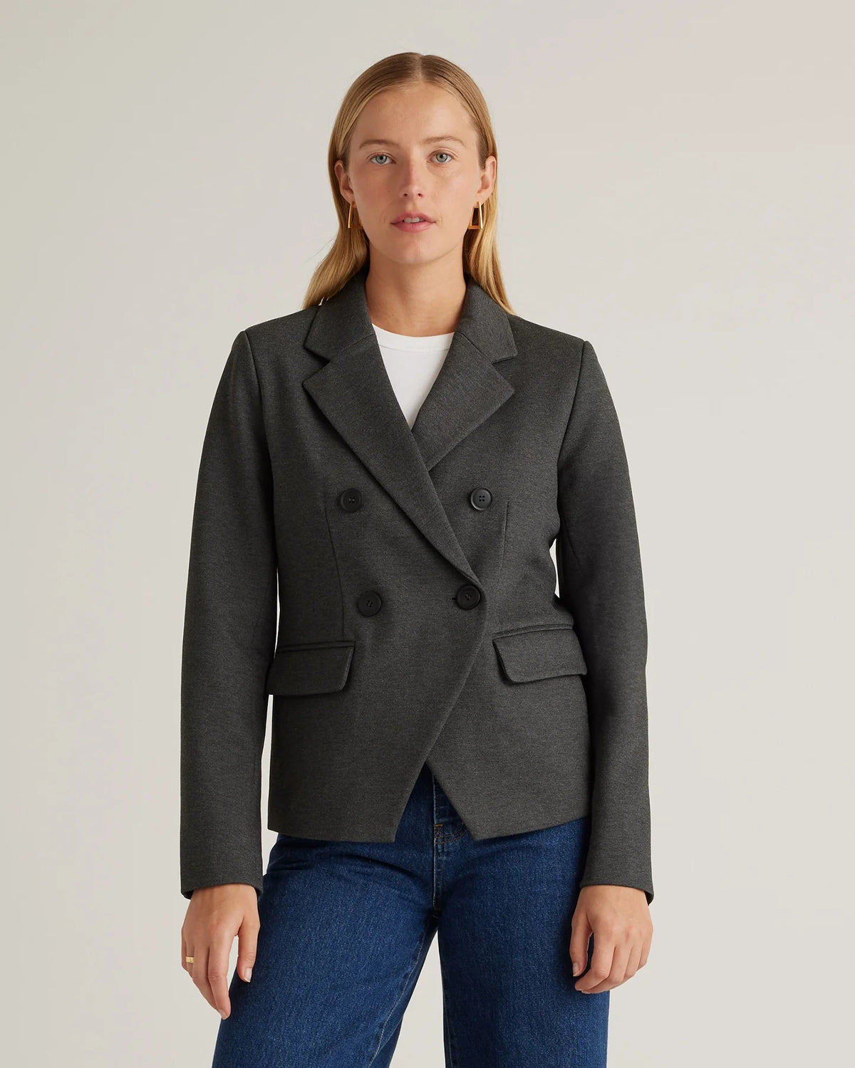 Ultra-Stretch Ponte Double-Breasted Blazer - XS / Charcoal Main image