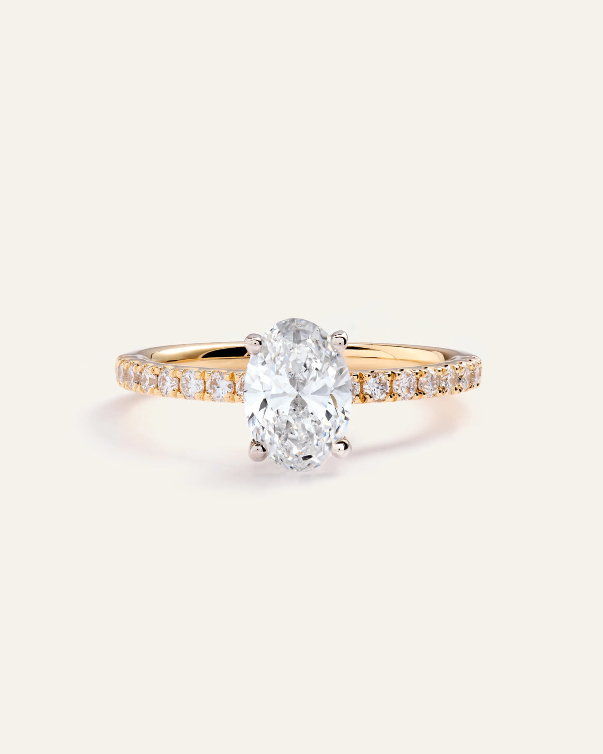 Lab Grown Diamond Oval Petite Pave Engagement Ring - 1ct - 4 / Yellow Gold Main image