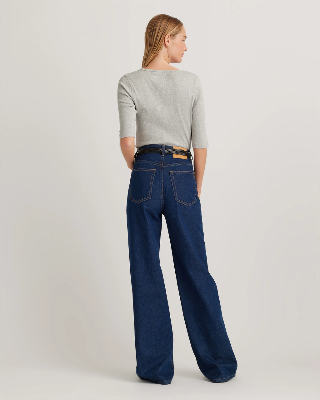 Organic Cotton Micro-Rib Elbow Sleeve Tee - XS / Moonstone Blue