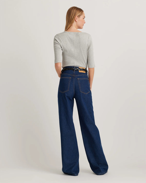 Organic Cotton Micro-Rib Elbow Sleeve Tee - XS / Moonstone Blue