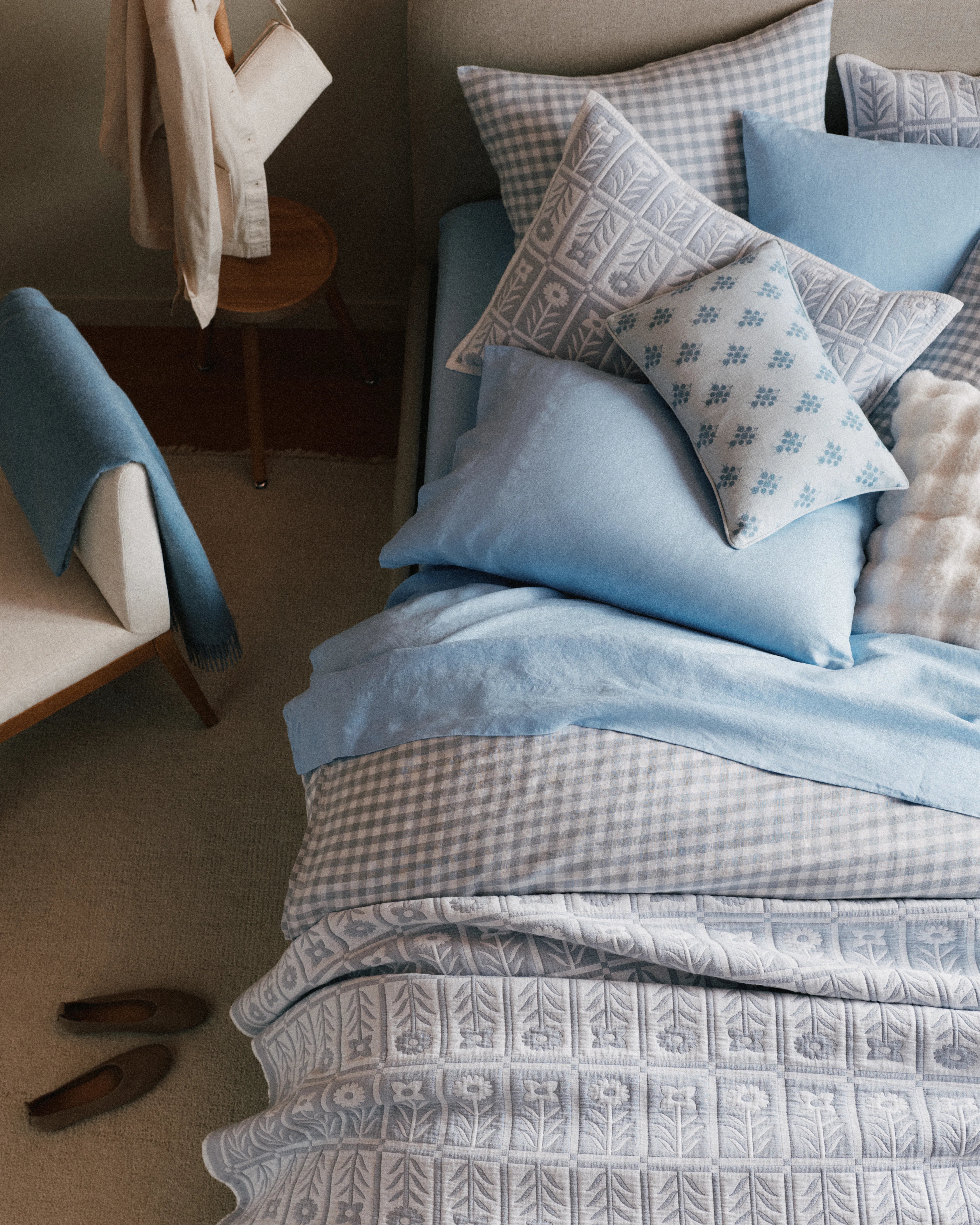 Organic Cotton Jacquard Floral Coverlet Set - Twin / Blue Fog Secondary image
