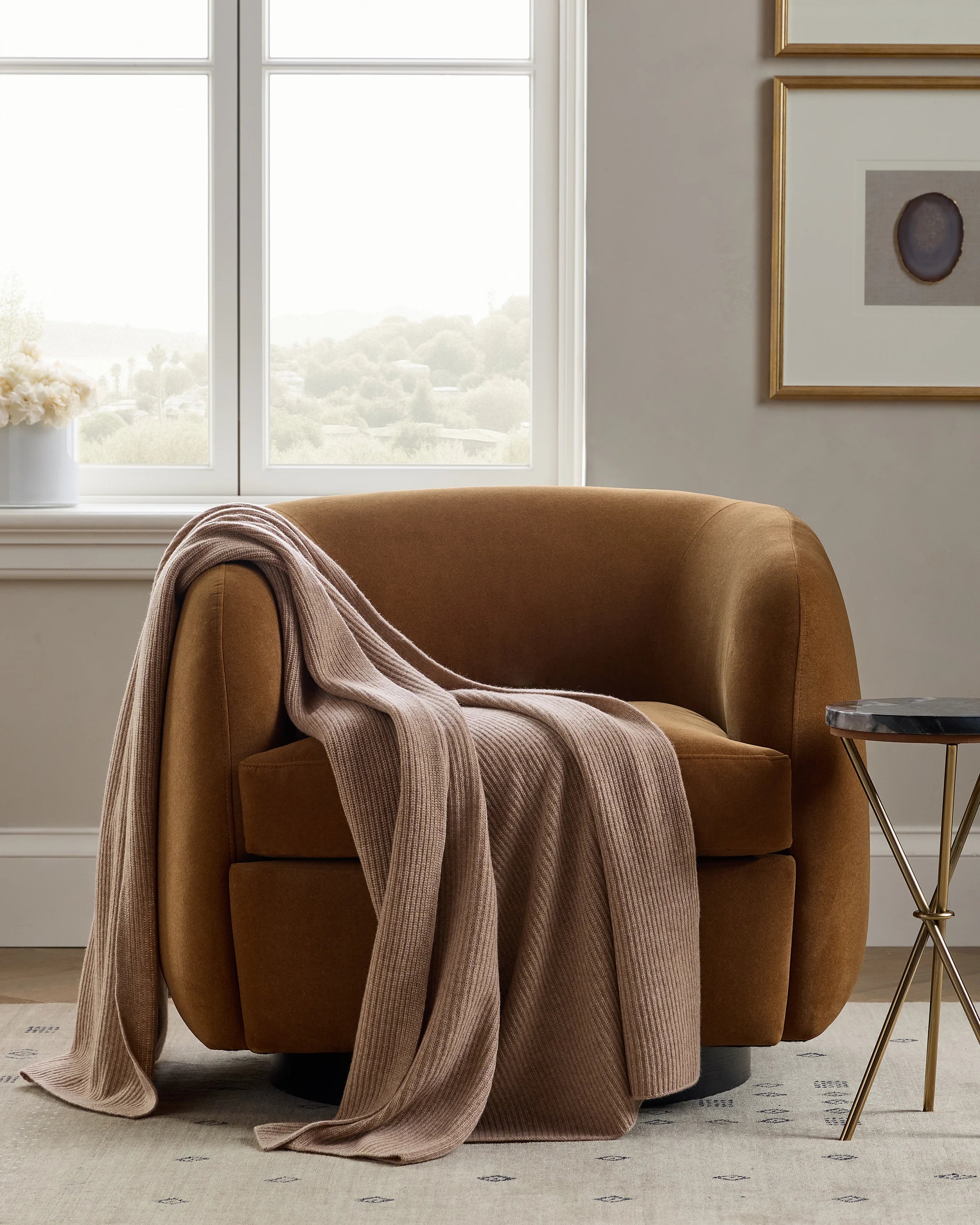 Ribbed Knit Cashmere Throw - 50x70 / Oatmeal Secondary image