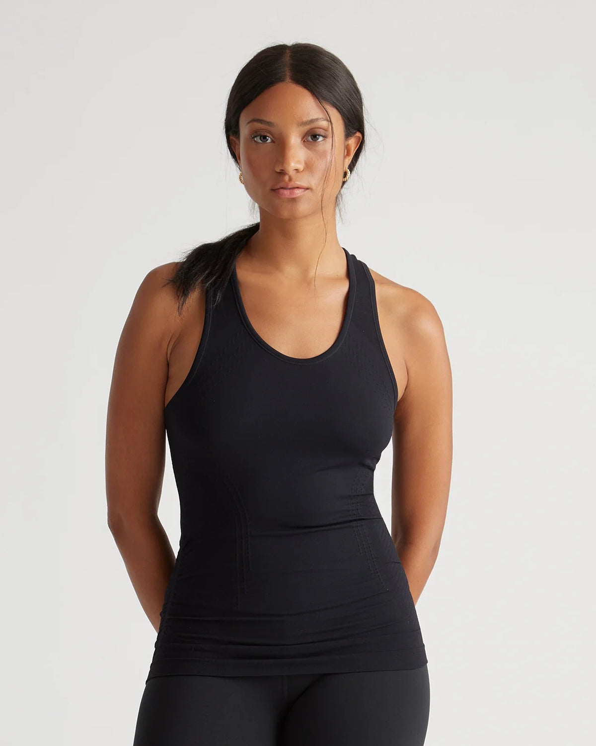 Seamless Ruched Racerback Tank - XS / Black Main image