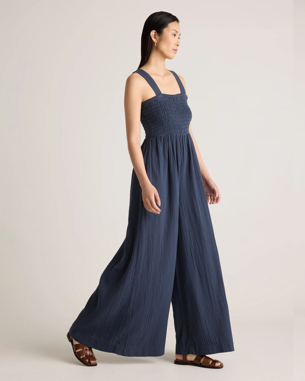 100% Organic Cotton Gauze Smocked Wide Leg Jumpsuit - XS / Spiced Orange