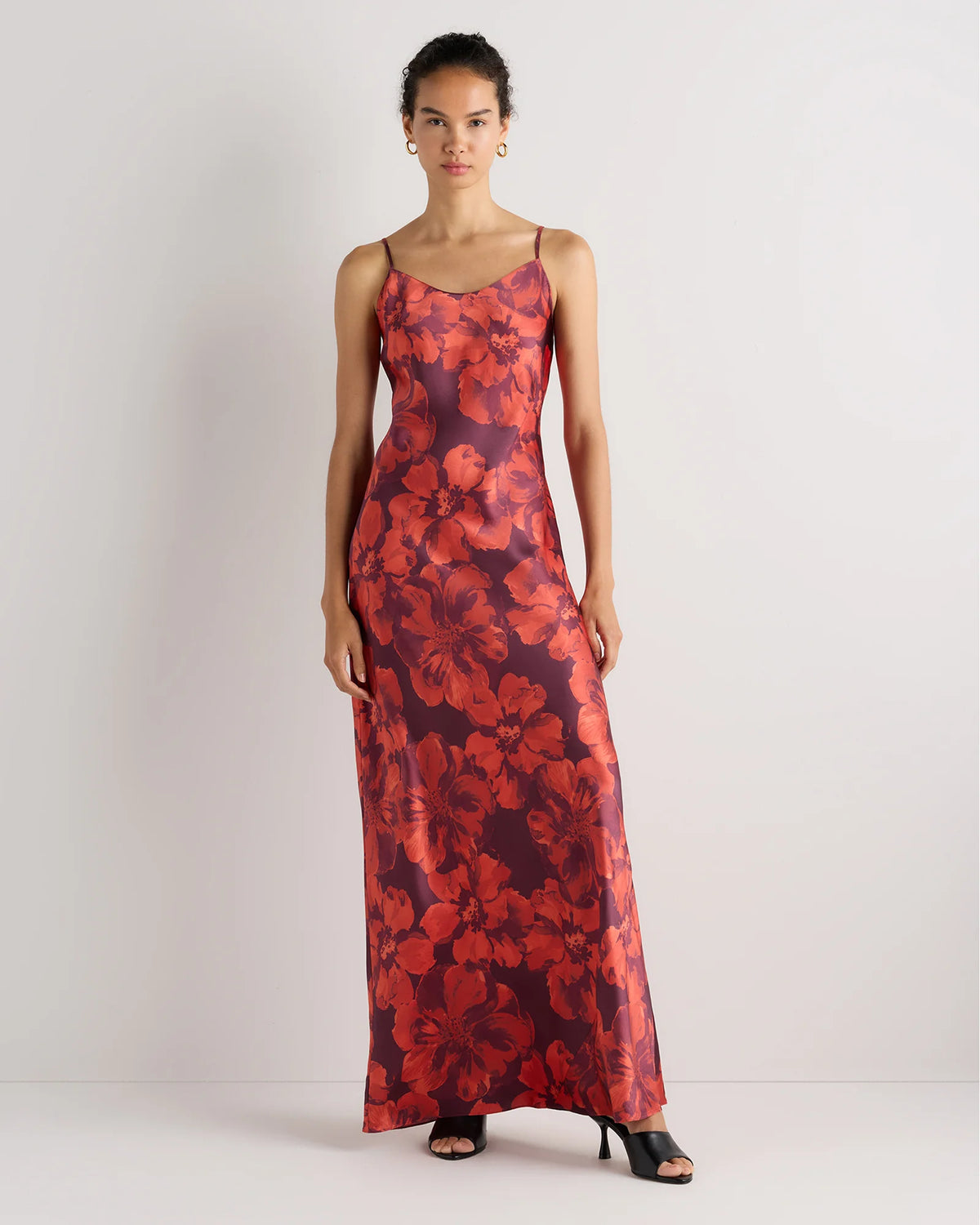 100% Washable Silk Maxi Slip Dress - XS / Cordovan Red Hibiscus Main image