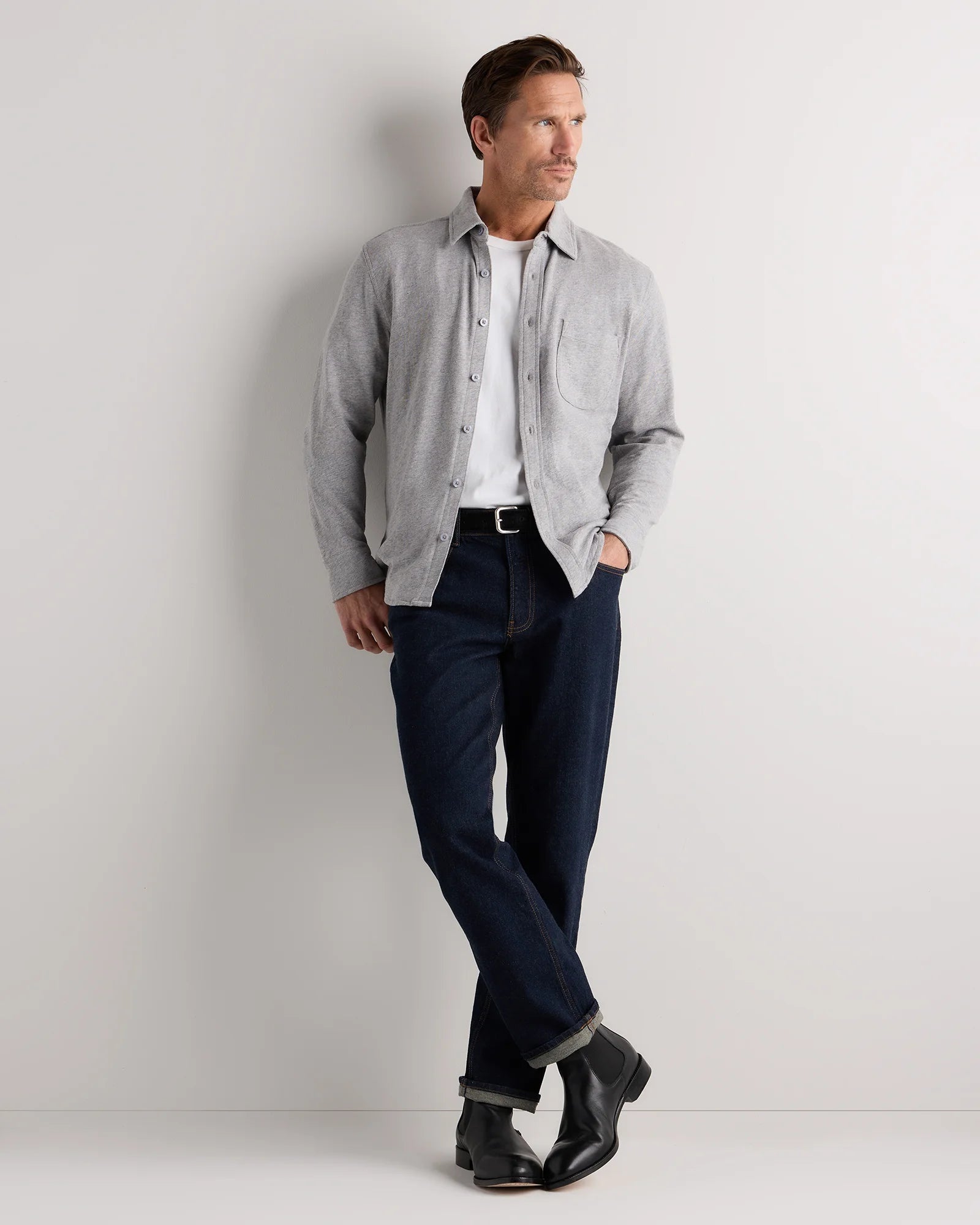 100% Organic Cotton Slub Long Sleeve Button Up Shirt - S / Heather Grey Secondary image