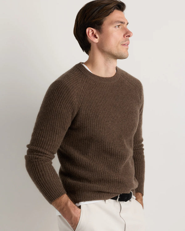 Mongolian Cashmere Fisherman Crewneck Sweater - S / Navy Marl
