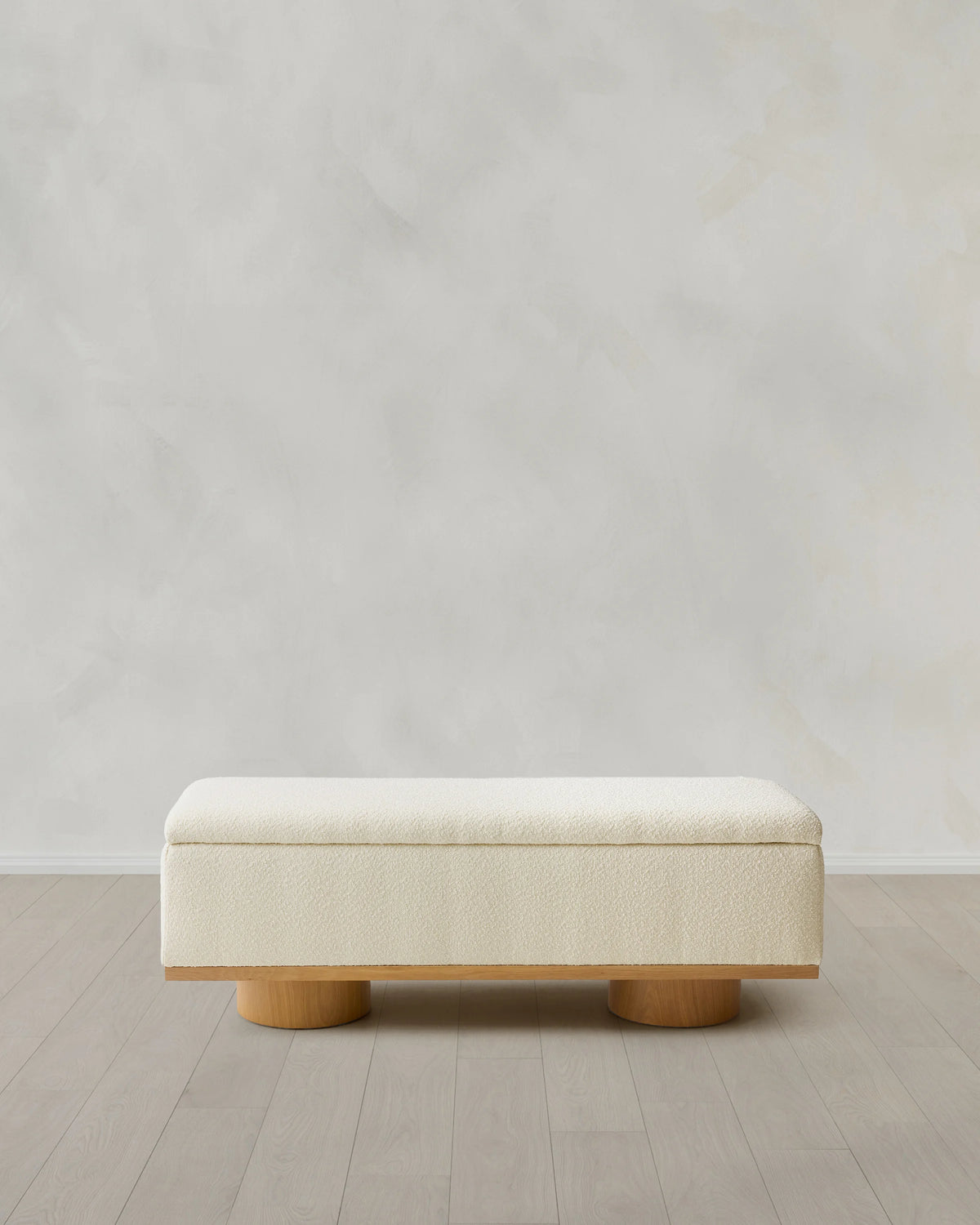Oak and Performance Boucle Storage Bench - One Size / Ivory Main image