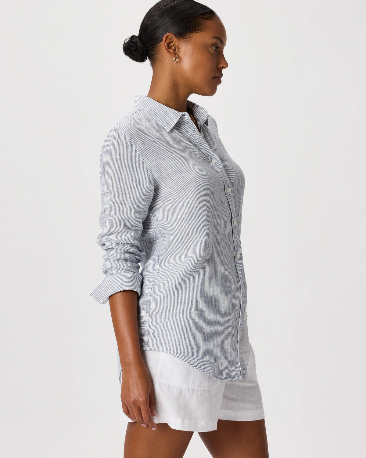 100% European Linen Long Sleeve Shirt - XS / Blue Pinstripe