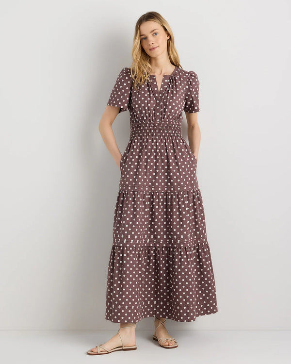 100% Organic Cotton Poplin Tiered Maxi Dress - XS / Riviera Blue Heirloom Floral