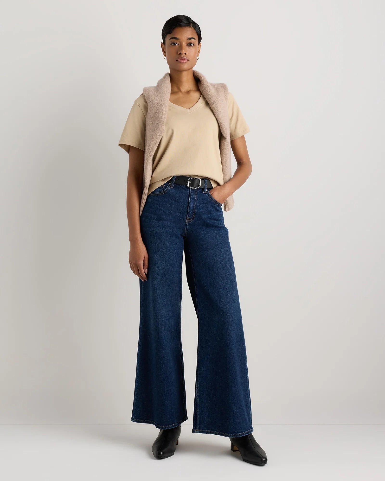 100% Organic Cotton Boxy V-Neck Tee - XS / Dusty Beige Secondary image