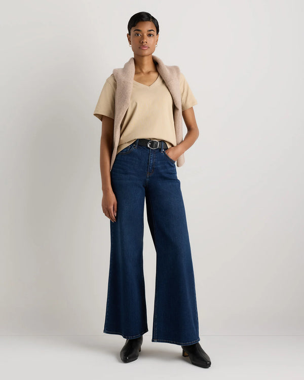 100% Organic Cotton Boxy V-Neck Tee - XS / Dusty Beige