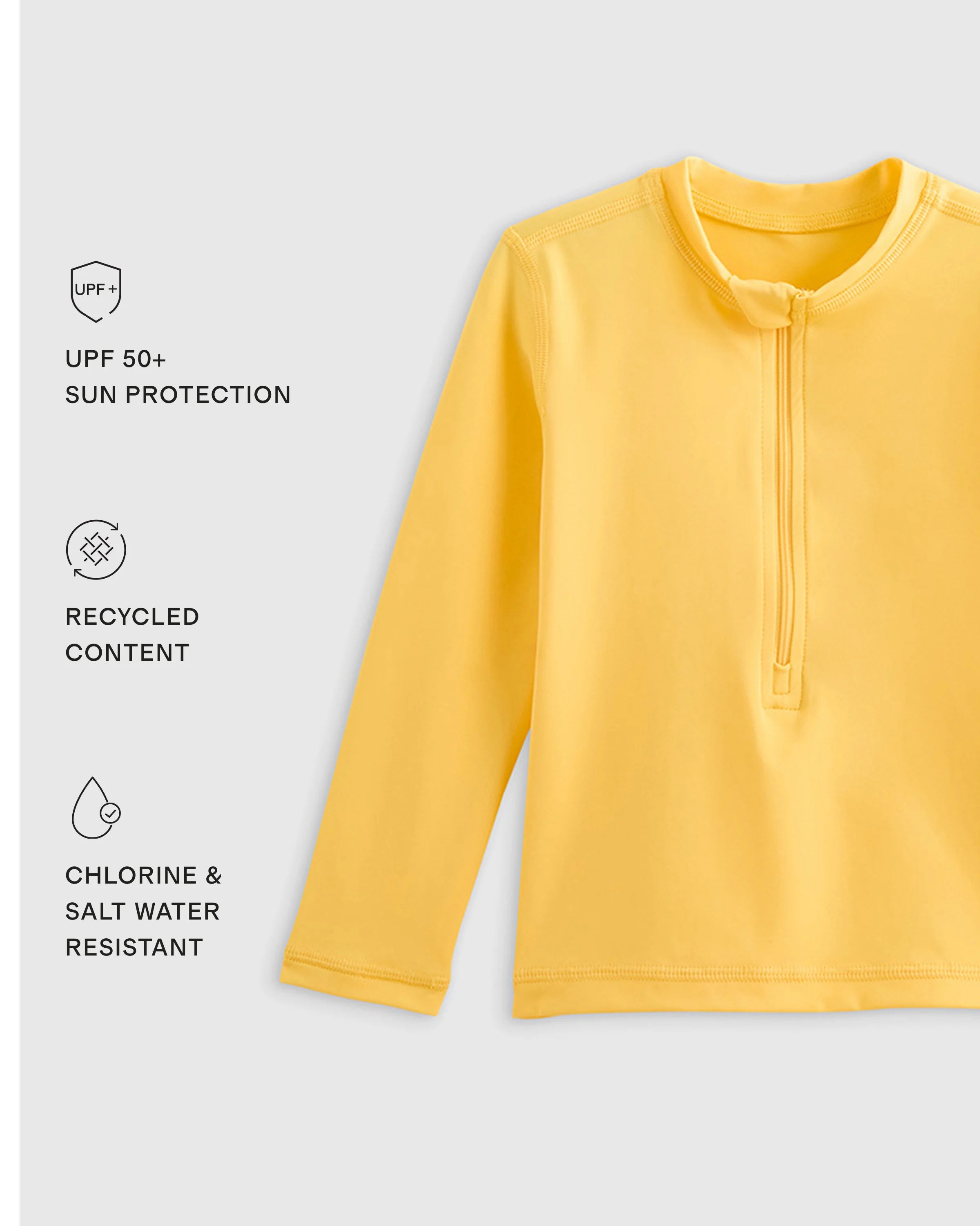 Long Sleeve Zip-Up Rash Guard - 2T / Yellow Secondary image