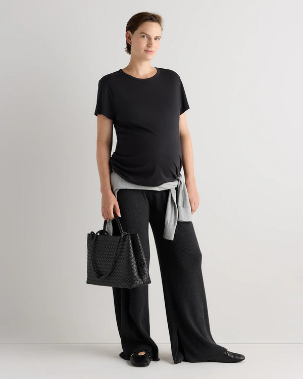 Cotton Modal Maternity Crew Neck Tee (2-pack) - XS / Black/Redwood Brown