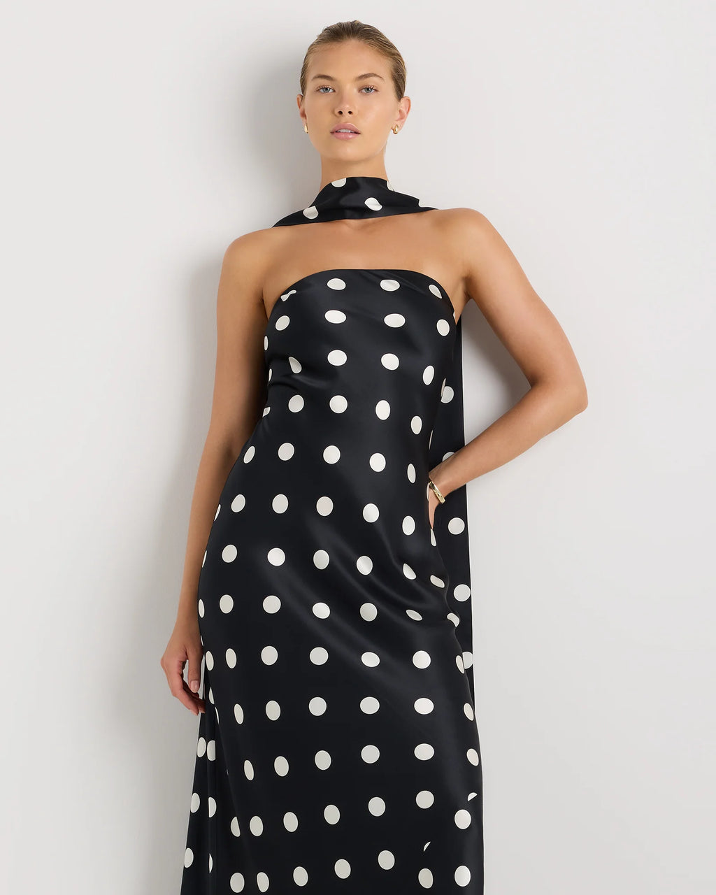100% Washable Silk Strapless Scarf Maxi Dress - XS / Black