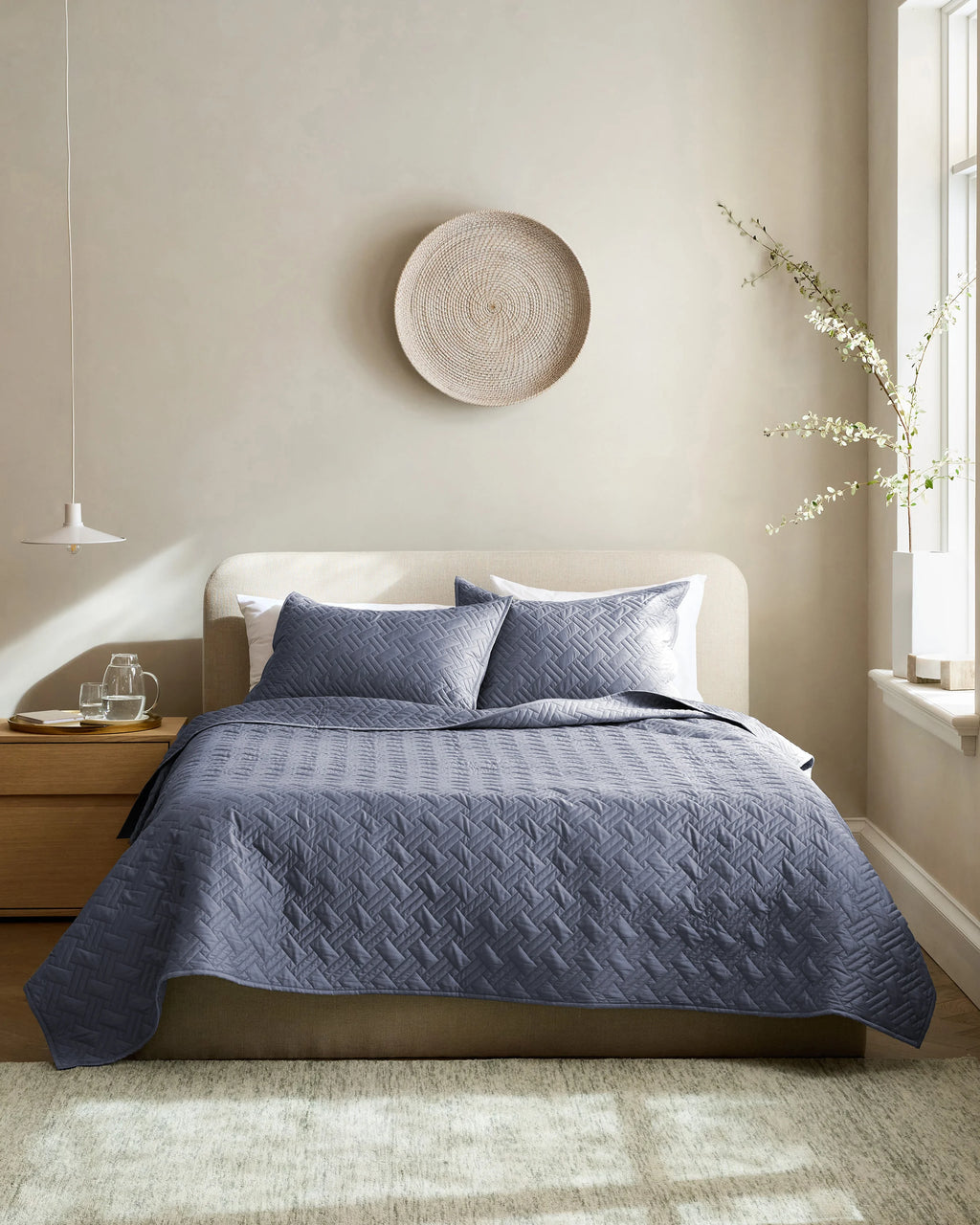 Organic Cotton Basketweave Quilt Set - Twin / Mineral