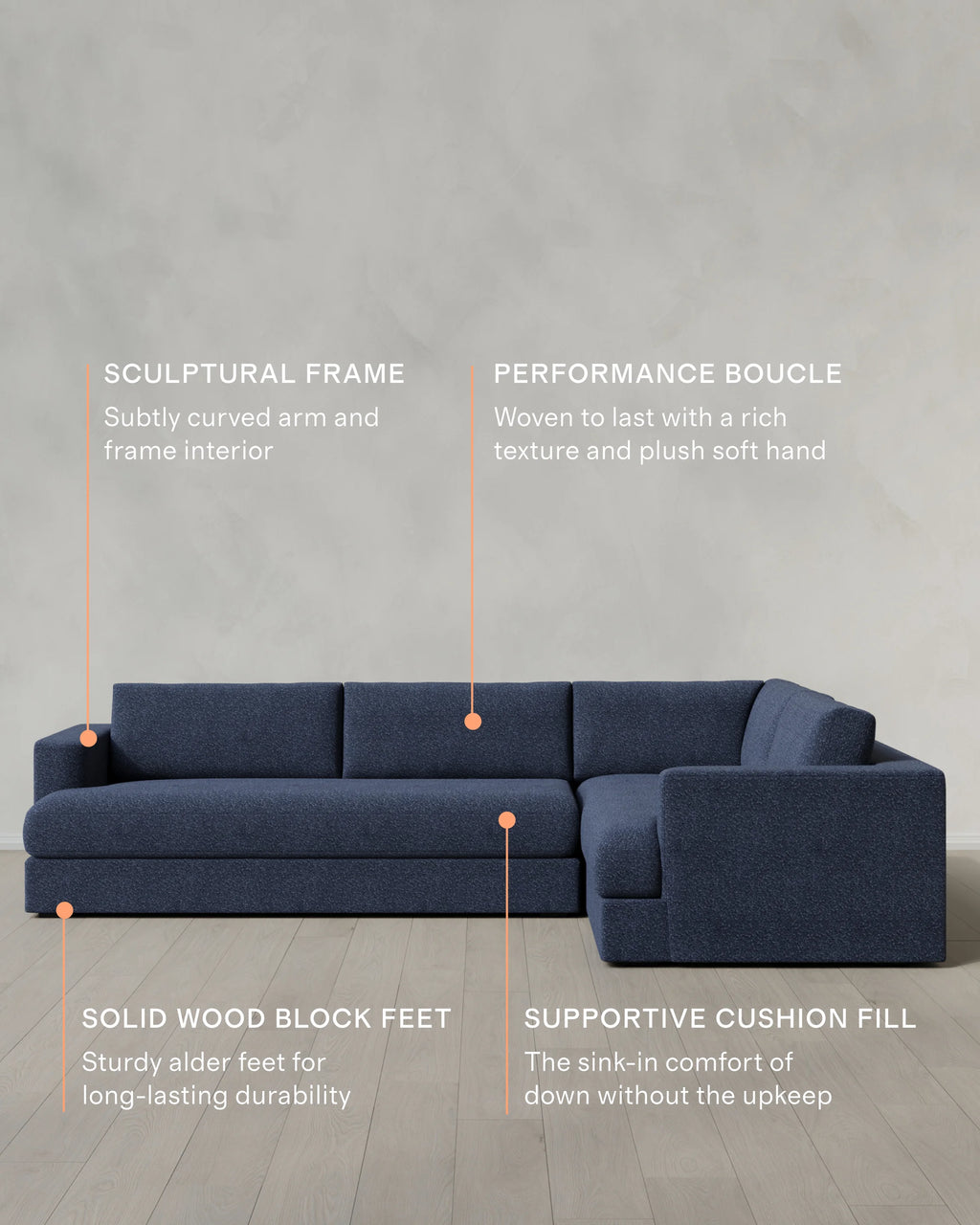 Sierra Curved Arm L Sectional in Performance Boucle - Right Arm / Mushroom