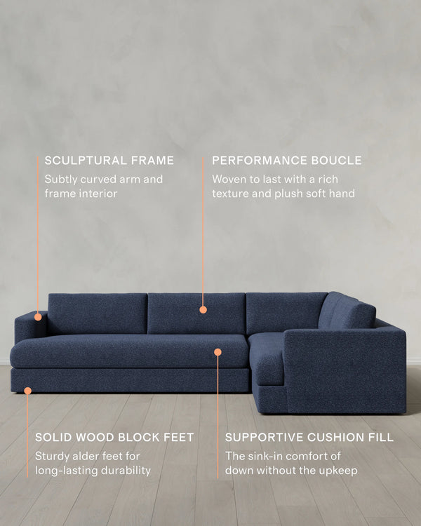 Sierra Curved Arm L Sectional in Performance Boucle - Right Arm / Mushroom