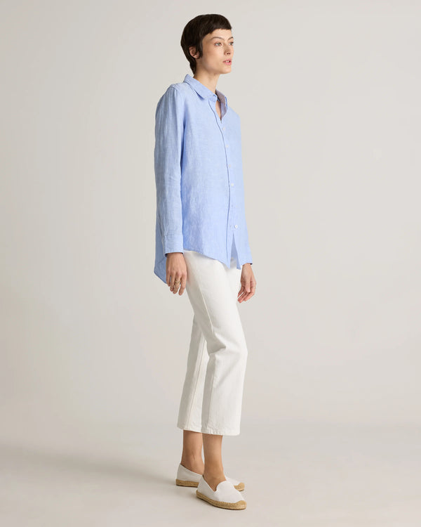 100% European Linen Long Sleeve Shirt - XS / Blue Pinstripe