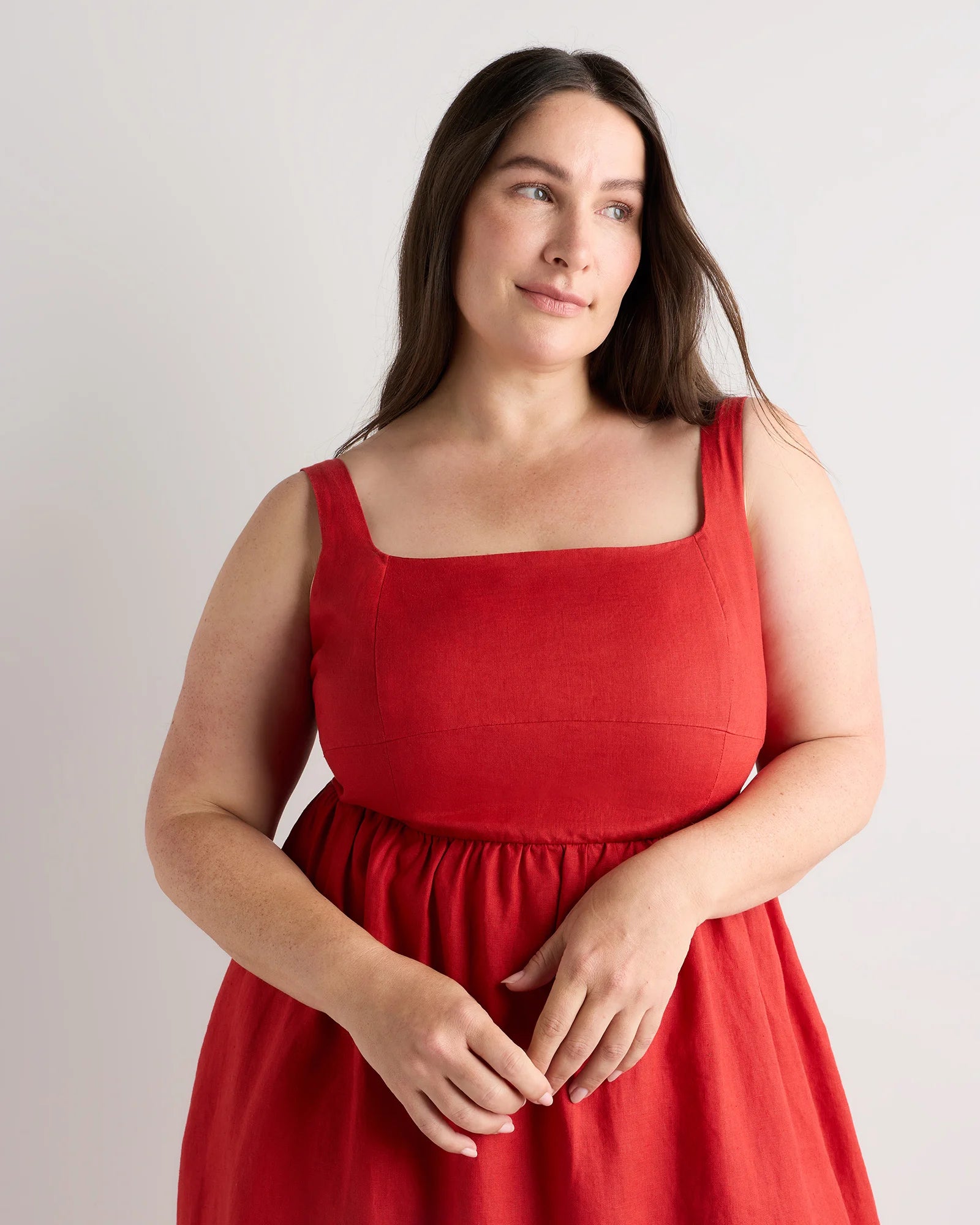 100% European Linen Fit & Flare Midi Dress - 1X / Chile Secondary image