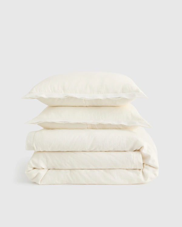 European Linen Double Flange Duvet Cover Set - Twin / Dusty Olive