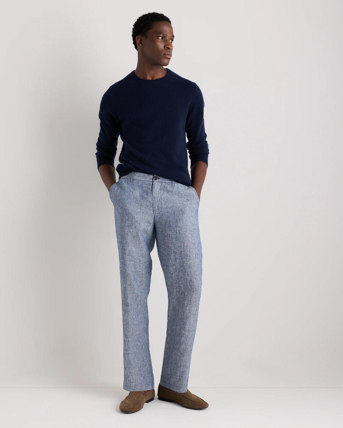 100% European Linen Trousers - 30X30 / Chambray Blue Main image