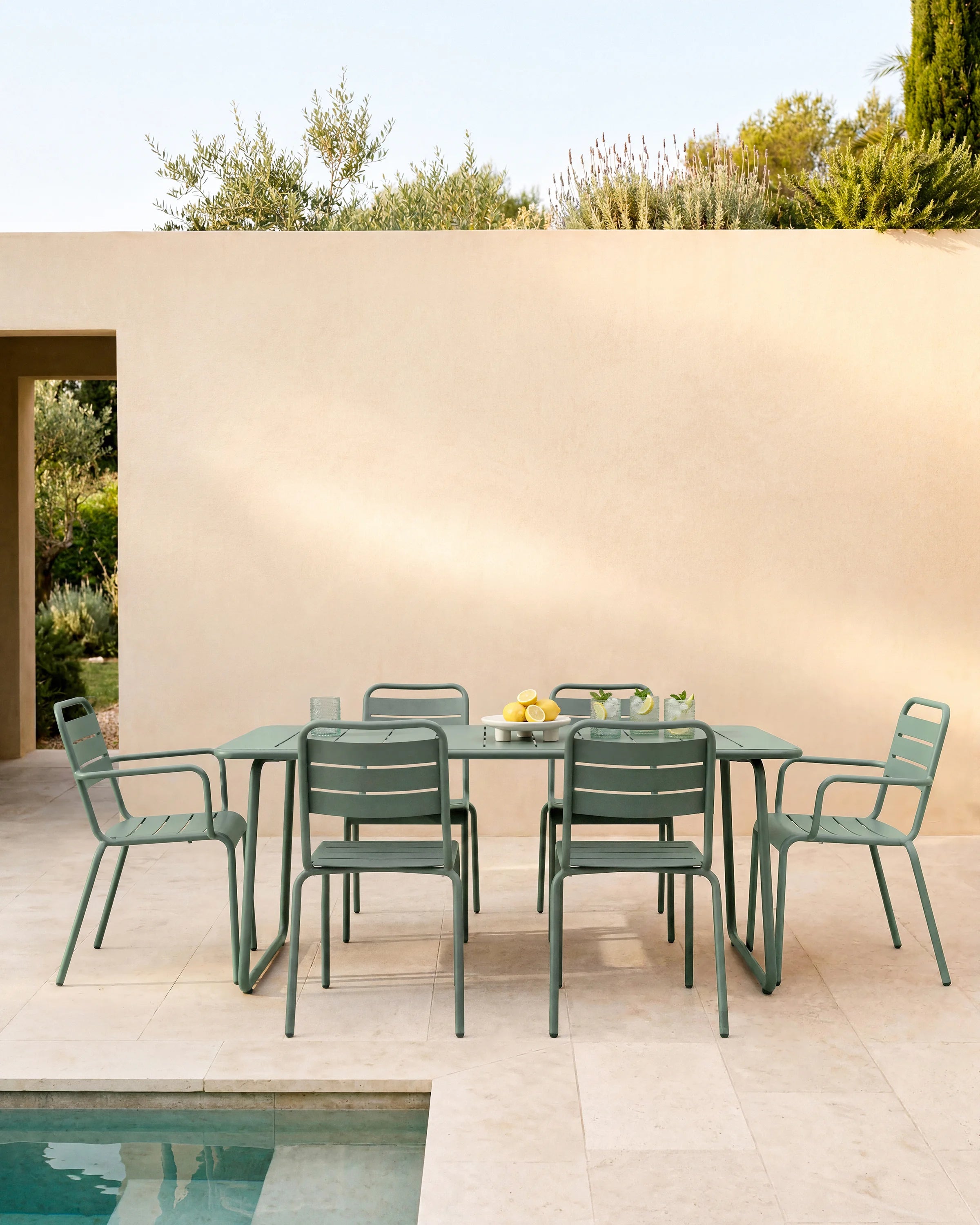 Powder-Coated Aluminum Outdoor Dining Table - One Size / Sage Green Secondary image