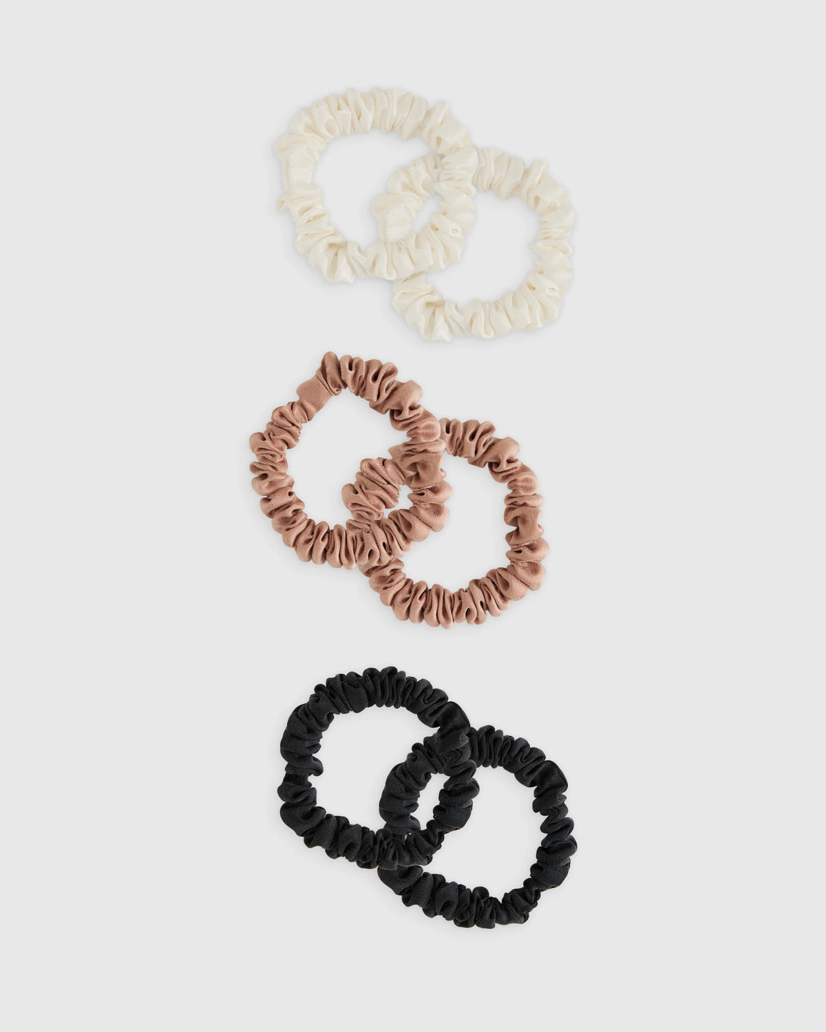 100% Washable Silk Skinny Scrunchies - One Size / Black/Ivory/Toasted Almond Main image