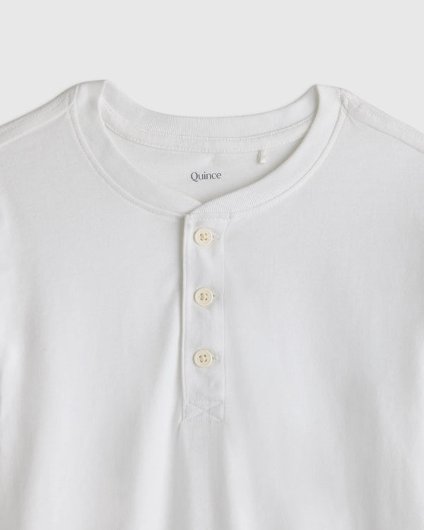 100% Organic Cotton Long Sleeve Henley Tee - 6 / Oatmeal Stripe