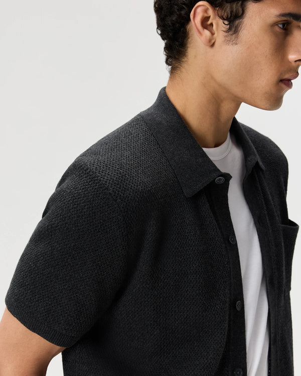 100% Organic Cotton Mesh-Stitch Button-Up Sweater Polo - XS / Speckled Beige